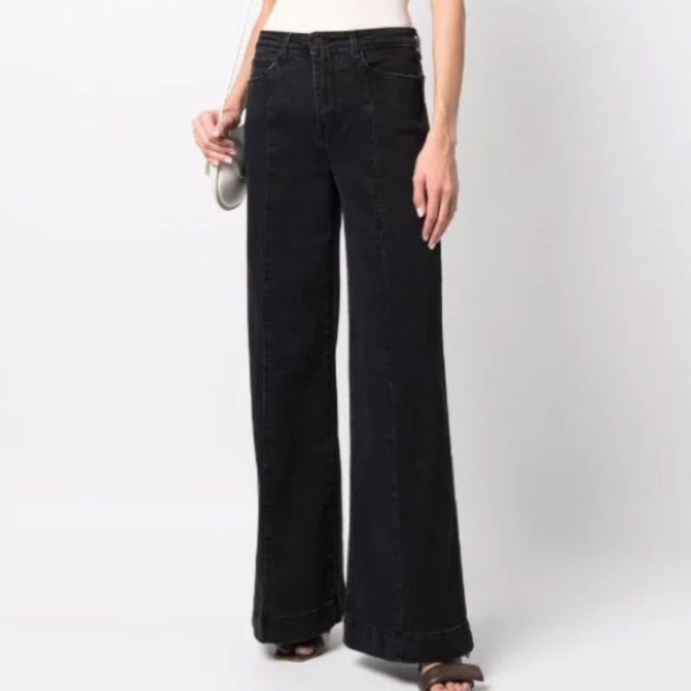 L’Agence Sandy Wide Leg High Rise Jeans Washed Black Denim Pants